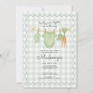 Invitation Baby shower de triplet de ligne de tissu cultivé l