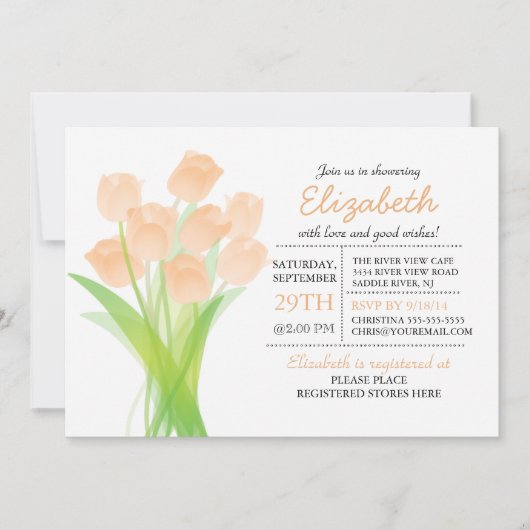 Invitation Baby shower de tulipe de pêche typographique moder (Devant)
