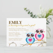 Invitation Baby shower de Twin Boy & Girl Owls (Debout devant)