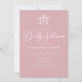 Invitation Baby shower de typographie blanc rose Rose Dusty (Devant)