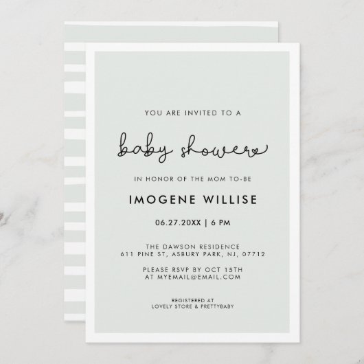 Invitation Baby shower de typographie blanche mignonne (Devant / Derrière)