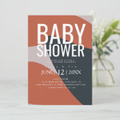 Invitation Baby shower de Typographie Bleue en Terracotta bio (Debout devant)
