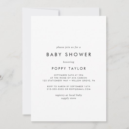 Invitation Baby shower de typographie chic (Devant)