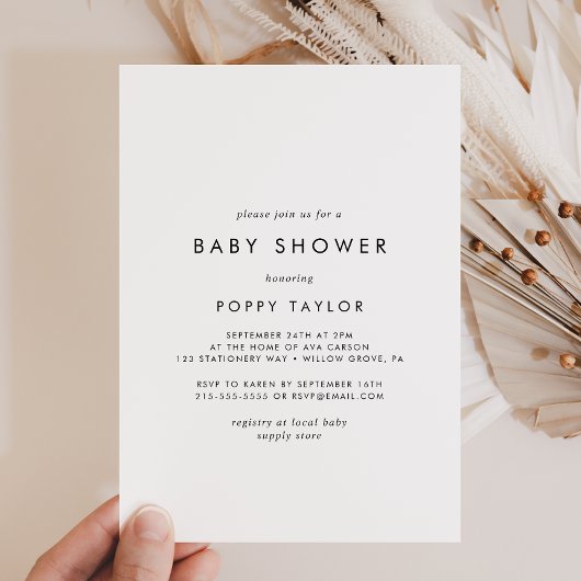 Invitation Baby shower de typographie chic