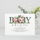 Invitation Baby shower de typographie de Flore rose pâle (Debout devant)