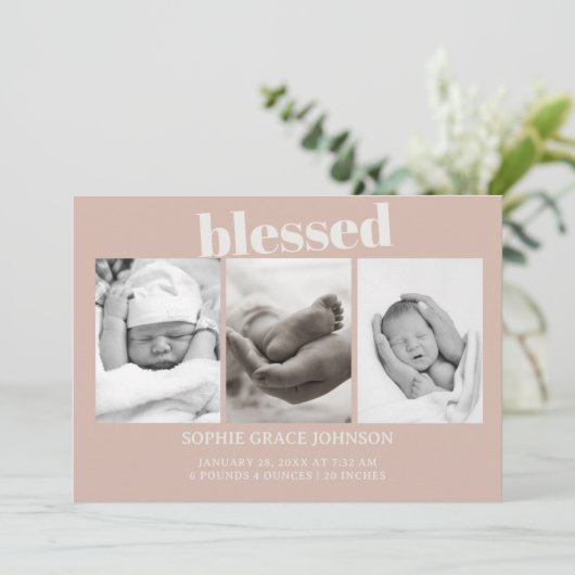 Invitation Baby shower de Typographie de grès rose (Debout devant)