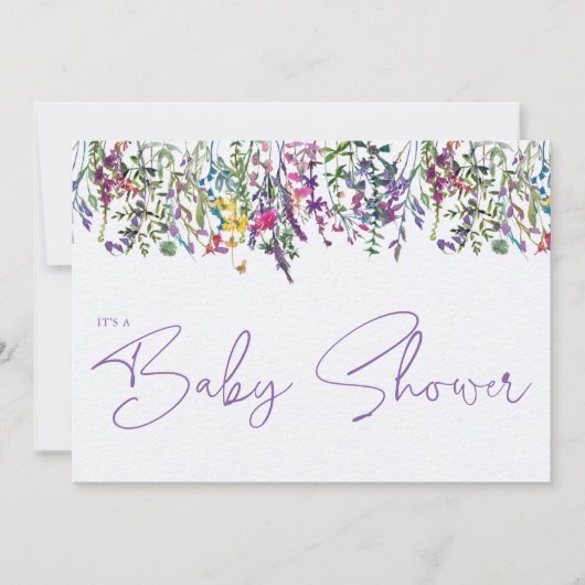 Invitation Baby shower de typographie fleur sauvage (Devant)