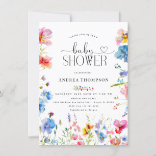 Invitation Baby shower de typographie Fleur sauvage du jardin