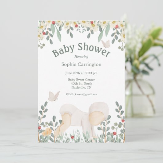 Invitation Baby shower de typographie florale de l'aquarelle  (Debout devant)