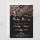 Invitation Baby shower de typographie florale rose noir (Devant)