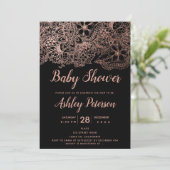 Invitation Baby shower de typographie florale rose noir (Debout devant)