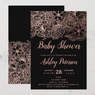 Invitation Baby shower de typographie florale rose noir