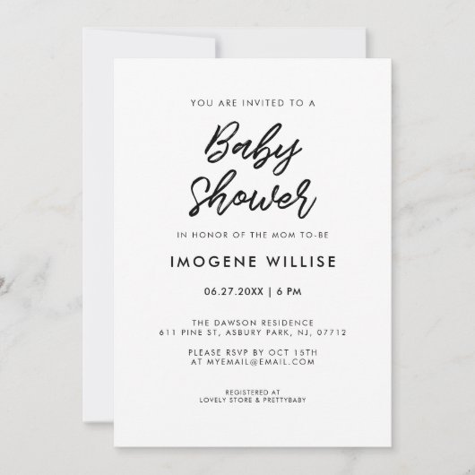 Invitation Baby shower de typographie moderne (Devant)