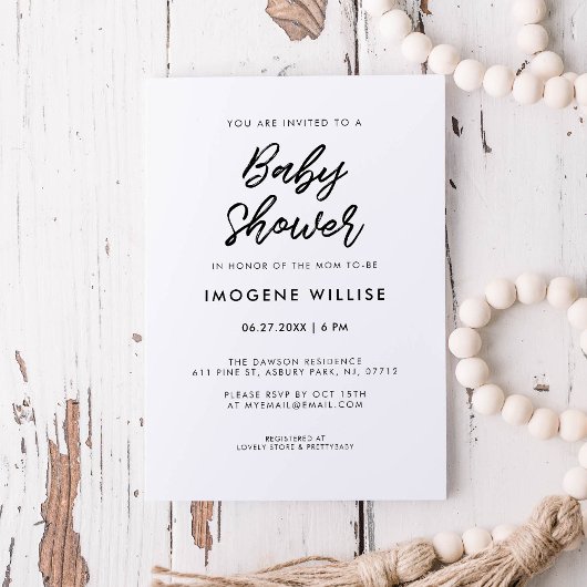 Invitation Baby shower de typographie moderne