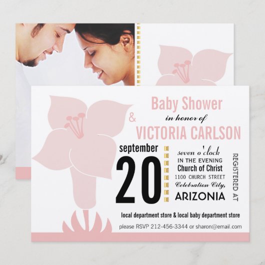 Invitation Baby shower de typographie moderne Art Déco Lily (Devant / Derrière)