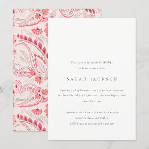 Invitation Baby shower de typographie moderne Blush Paisley