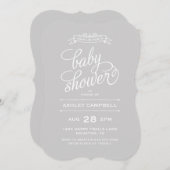 Invitation Baby shower de typographie moderne gris (Devant / Derrière)