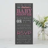 Invitation Baby shower de typographie rose fille moderne long (Debout devant)