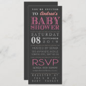 Invitation Baby shower de typographie rose fille moderne long (Devant / Derrière)