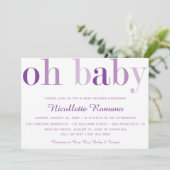 Invitation Baby shower de typographie violet Oh Baby Bold (Debout devant)