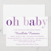 Invitation Baby shower de typographie violet Oh Baby Bold (Devant / Derrière)