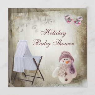 Invitation Baby shower de vacances de Crib & Pink Snowman