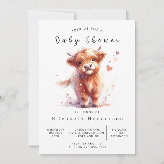 Invitation Baby shower de vache à grange unique modifiable (Devant)