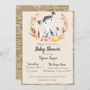 Invitation Baby shower de vache agricole rustique