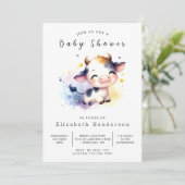 Invitation Baby shower de vache blanc Pastel (Debout devant)