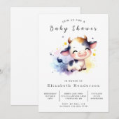 Invitation Baby shower de vache blanc Pastel (Devant / Derrière)