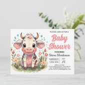 Invitation Baby shower de vache blanc Pastel Imprimable (Debout devant)