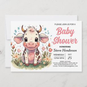 Invitation Baby shower de vache blanc Pastel Imprimable
