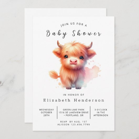 Invitation Baby shower de vache blanche simple enchanté (Devant / Derrière)