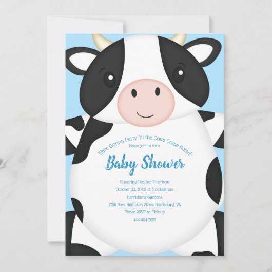 Invitation Baby shower de vache bleu (Devant)
