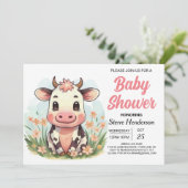 Invitation Baby shower de vache Boho Rose élégant (Debout devant)