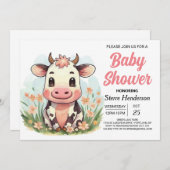Invitation Baby shower de vache Boho Rose élégant (Devant / Derrière)
