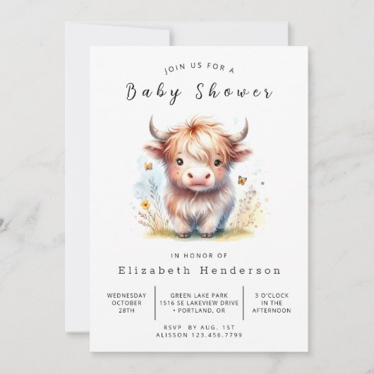 Invitation Baby shower de vache classique moderne numérique (Devant)