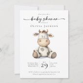 Invitation Baby shower de vache de ferme à aquarelle simple (Devant)