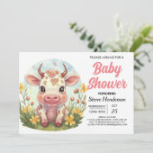 Invitation Baby shower de Vache de ferme bohème (Debout devant)
