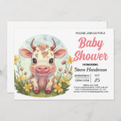 Invitation Baby shower de Vache de ferme bohème (Devant / Derrière)