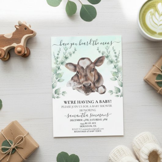 Invitation Baby shower de Vache de ferme Eucalyptus