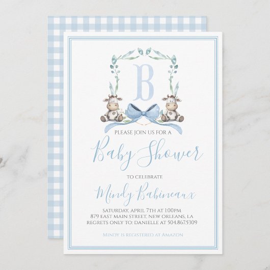 Invitation Baby shower de vache de garçon bleu sud Preppy