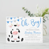 Invitation Baby shower de Vache de garçon Blue Oh (Debout devant)