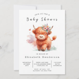 Invitation Baby shower de vache de veau de ferme aquarelle