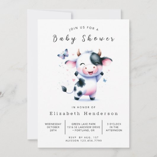 Invitation Baby shower de vache de veau de grange (Devant)