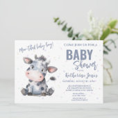 Invitation Baby shower de vache Dusty Blue Boy Farm (Debout devant)
