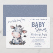 Invitation Baby shower de vache Dusty Blue Boy Farm (Devant / Derrière)