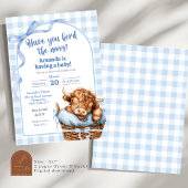 Invitation Baby shower de vache En vichy de Preppy bleu