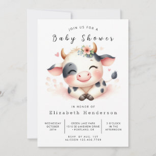 Invitation Baby shower de vache enchanté moderne
