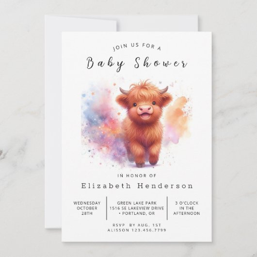 Invitation Baby shower de vache fantaisie numérique (Devant)
